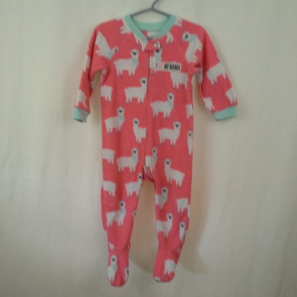 Childrens Place one-piece footed sleeper Size 18M 24M Llamas Orange green white - Picture 1 of 12